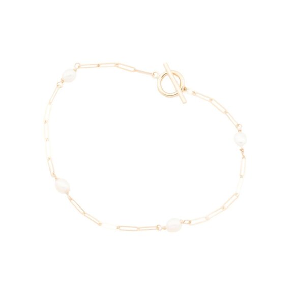 GOLDEN CLEF Gold Made In Italy 14kt Gold Pearl Paperclip Chain Bracelet - Picture 1 of 2